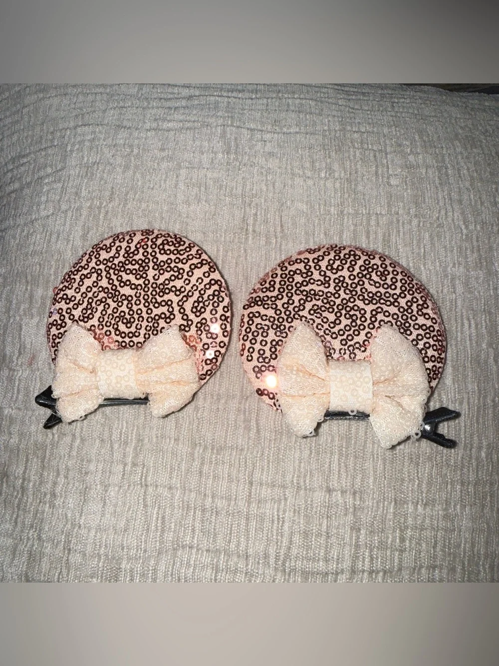 Kids Sequin Mouse Ear Headband and Clips - Pink with Cream Bows